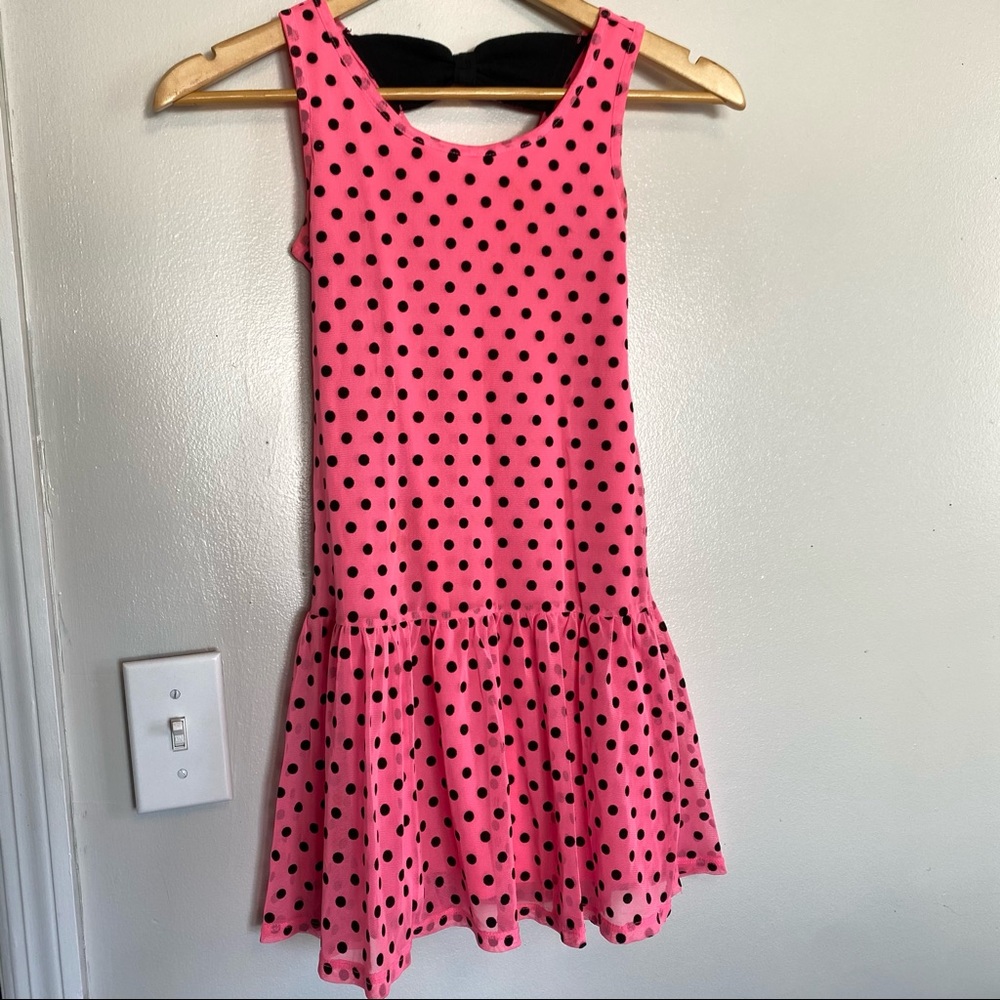 GIRLS JUSTICE DRESS 👗 PINK WITH BLACK POLKA DOTS
